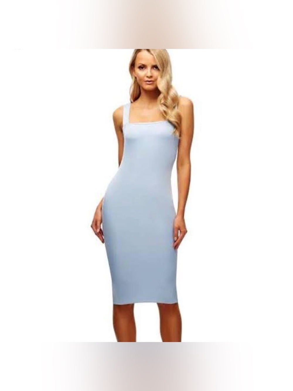 Kookai Pale Blue Square-Neck Midi Dress bodycon fitted guizio fleur du mal dissh